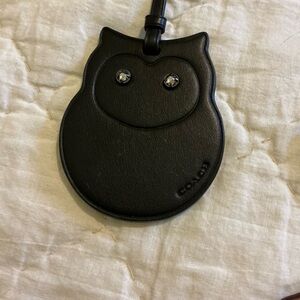Coach Black Leather Owl Keychain